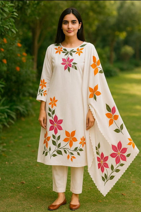 Shahi Malbusat Hand-Painted Lawn 3-Piece Ready-to-Wear Suit