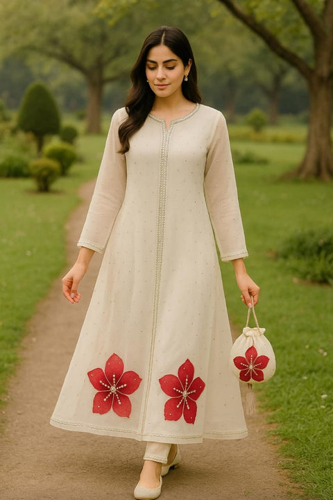 Shahi Malbusat Shafoon Hand-Painted 3-Piece Suit