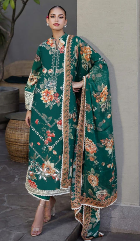 3 piece embroided premium linen unstitch