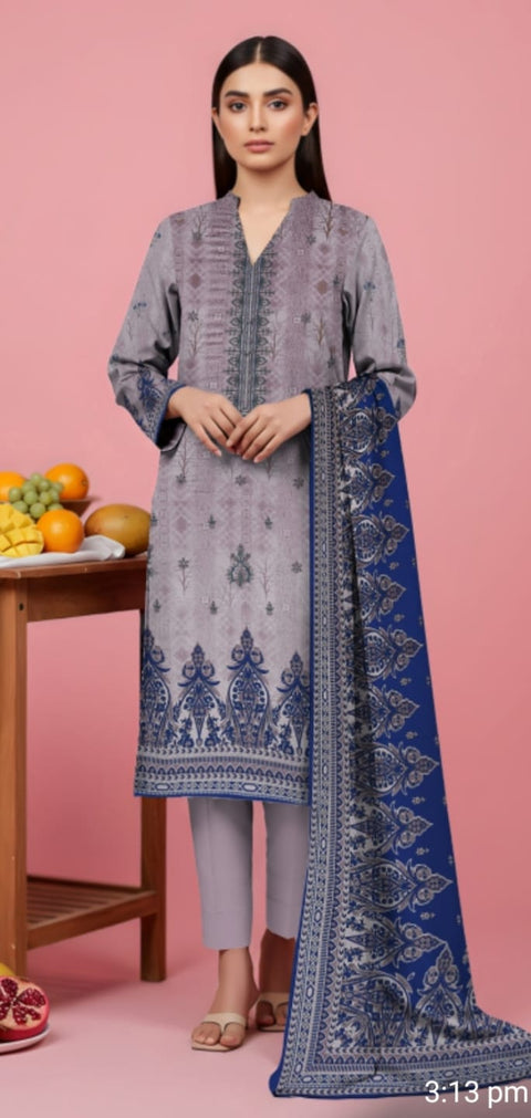 3-piece embroided premium linen unstitch