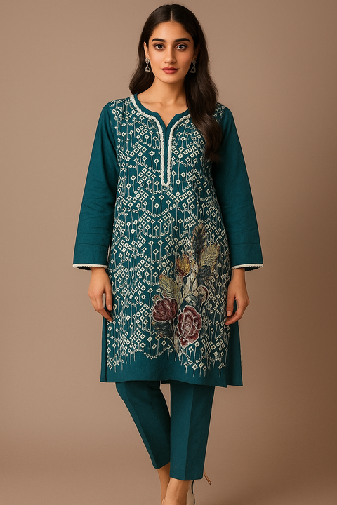 Embroided cotton dress 2 piece ready to wear