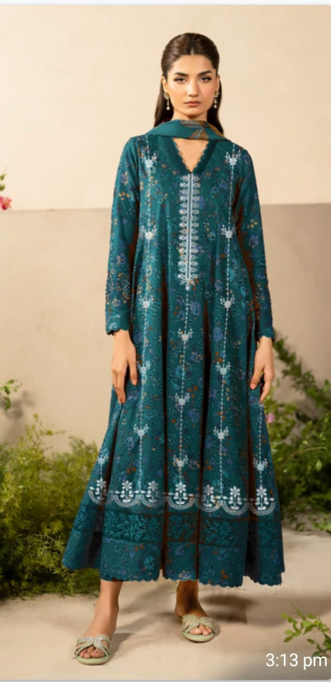 3-piece embroided premium linen printed duppta dyed trouser unstitch